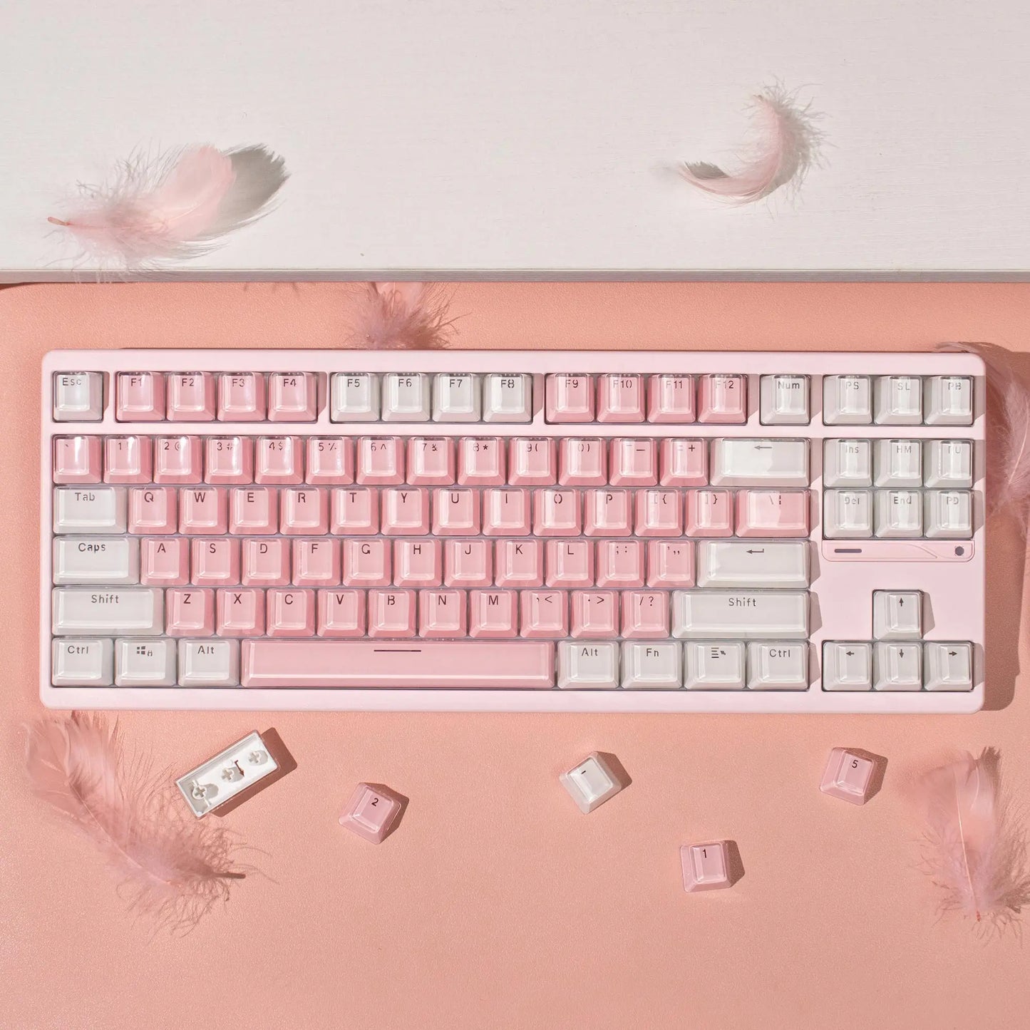 Teclado Jelly Rosa & Branco 123 Teclas 🍓