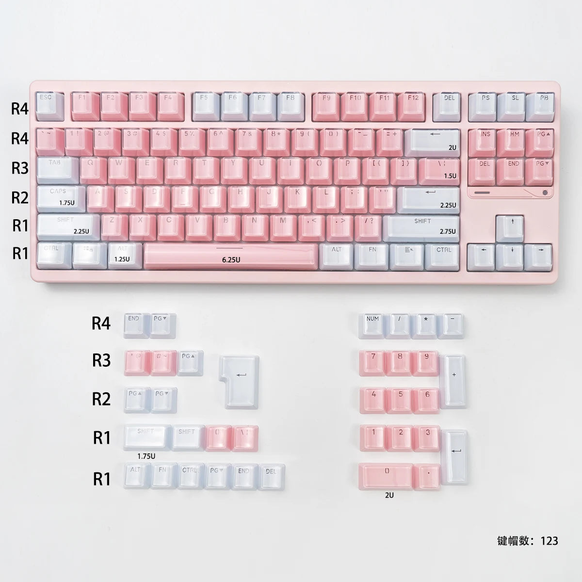 Teclado Jelly Rosa & Branco 123 Teclas 🍓