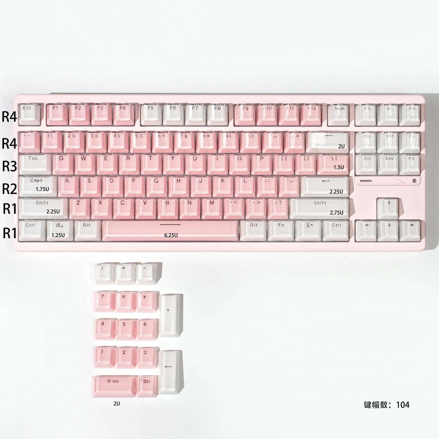 Teclado Jelly Rosa & Branco 123 Teclas 🍓