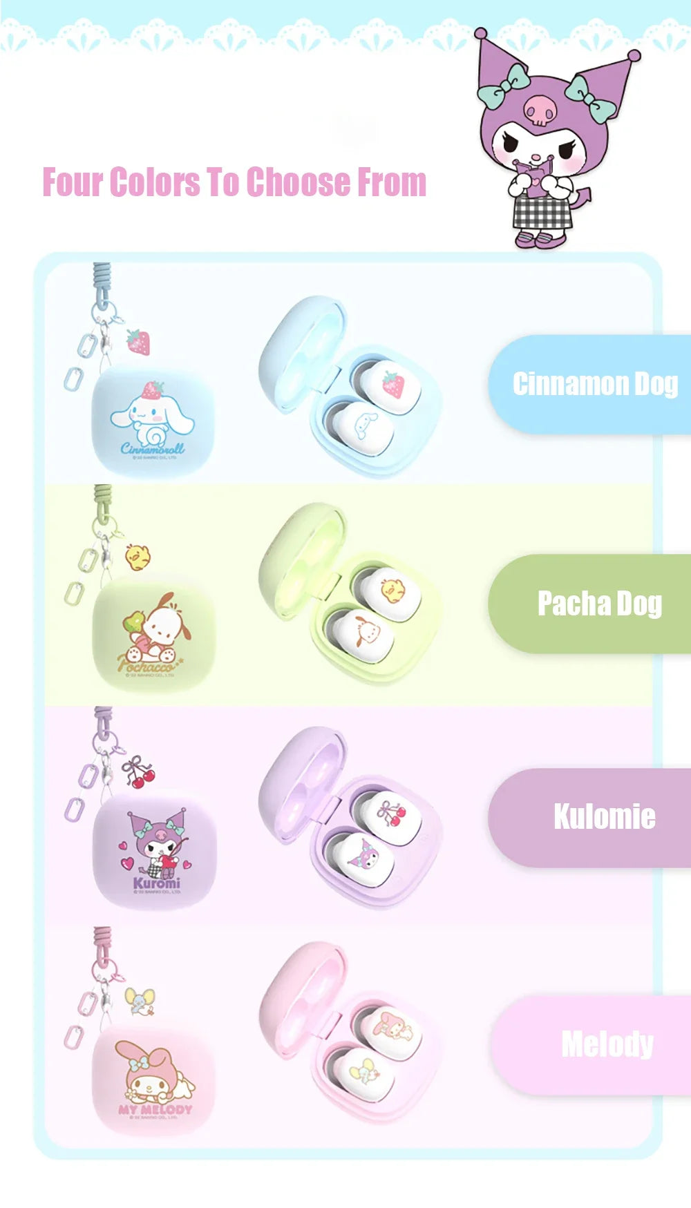 Fones Bluetooth Sanrio 🎀