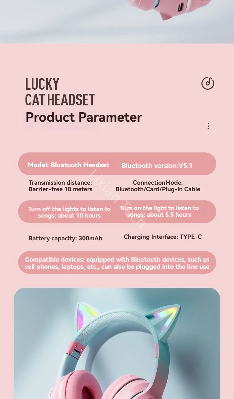 Fones Sem Fio Cat Ear RGB 🐱